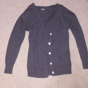 Gray cardigan with gold buttons